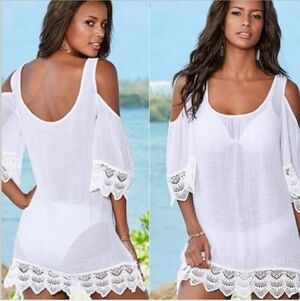 White Slip Swim Cover Up Summer Beach Pool Lounge Sexy Bohemian